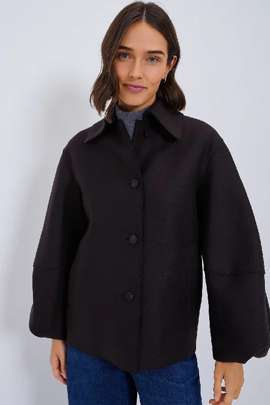 Luxe Comfort Dark Brown Puffed Sleeve Pressed Wool Jacket