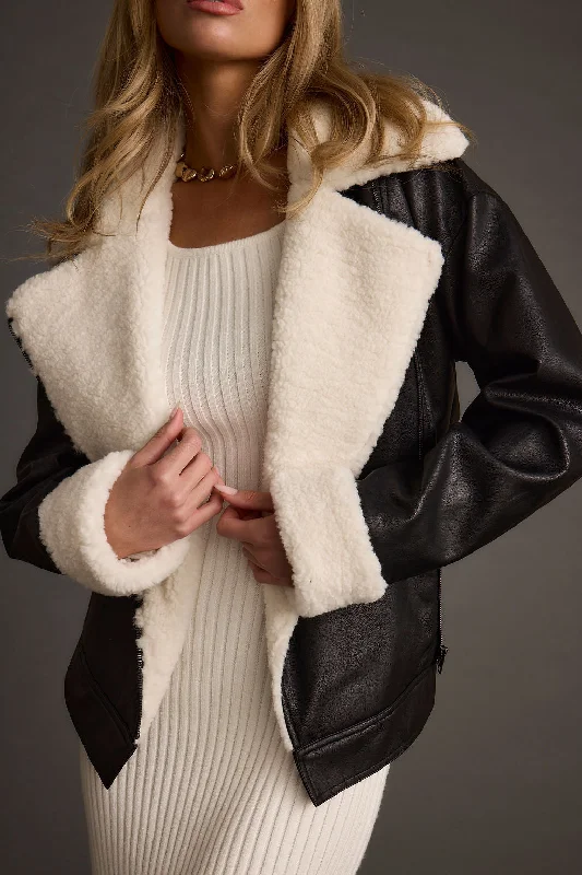 Comfortable And Versatile Starla Black Vegan Leather Sherpa Jacket