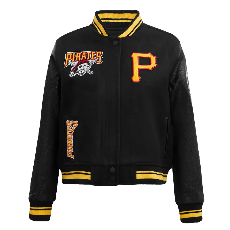 Denim Design MLB PITTSBURGH PIRATES RETRO CLASSIC WOMEN'S RIB WOOL VARSITY JACKET (BLACK/YELLOW) Denim Design MLB PITTSBURGH PIRATES RETRO CLASSIC WOMEN'S RIB WOOL VARSITY JACKET (BLACK/YELLOW)