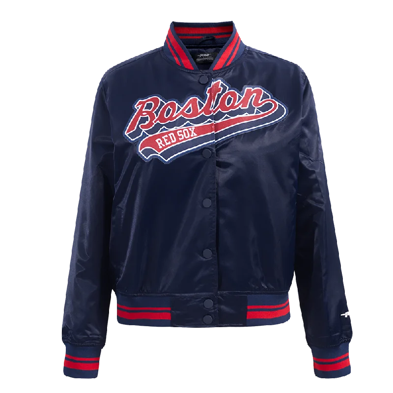 Warm Winter Series MLB BOSTON RED SOX SCRIPT TAIL WOMEN'S SATIN JACKET (MIDNIGHT NAVY/RED/MIDNIGHT NAVY)