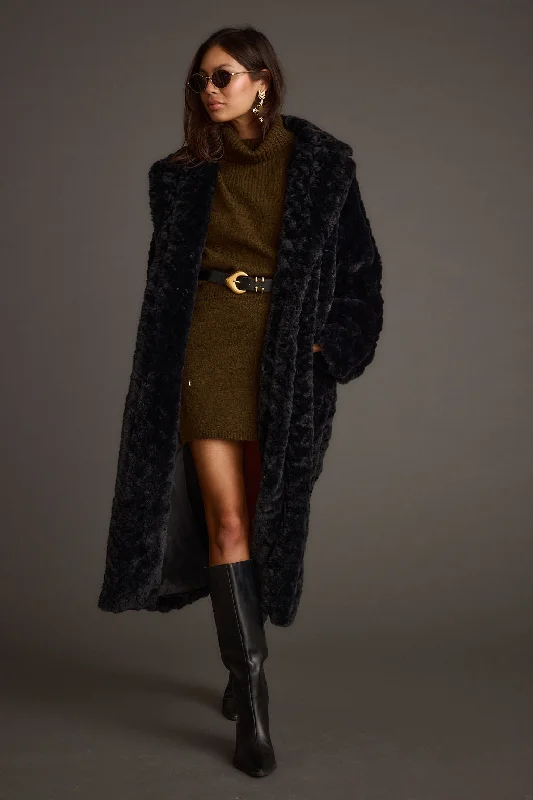 Stretch Design Sasha Black Floor Length Coat