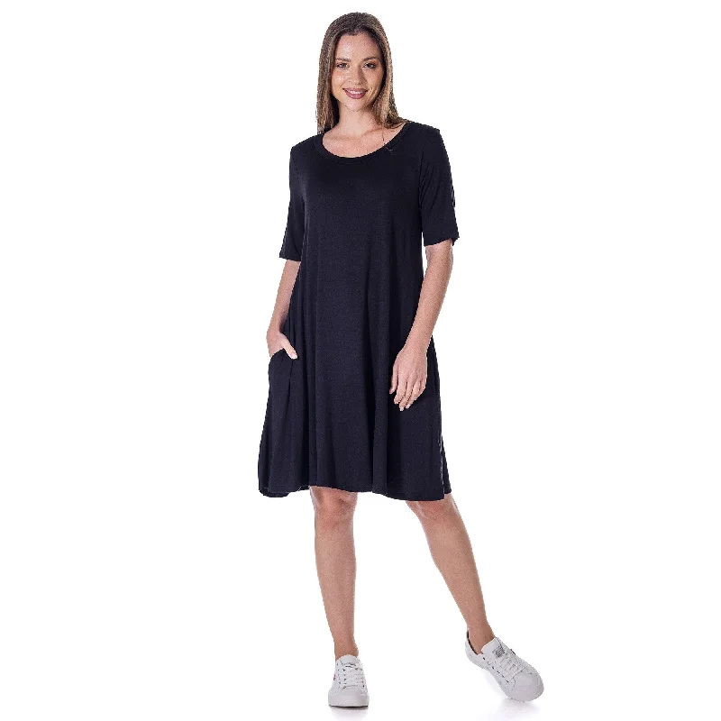 Elegant Comfort 24seven Comfort Apparel Soft Flare T Shirt Dress with Pocket Detail