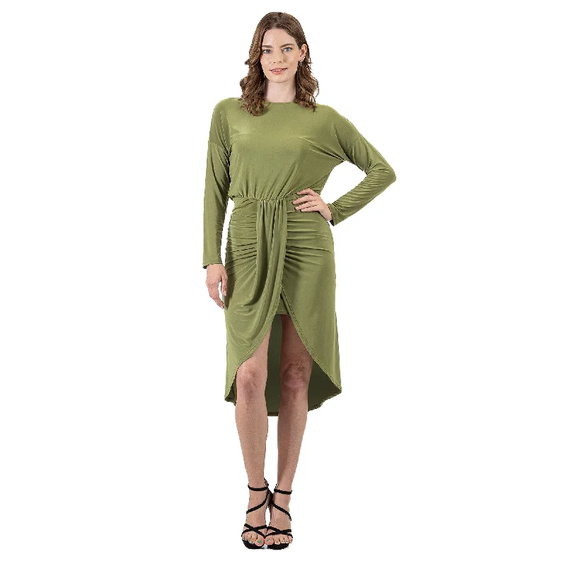 Fresh Wear 24seven Comfort Apparel Long Sleeve Dressy Tulip Skirt Knee Length Dress