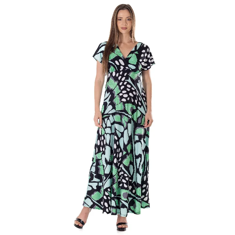High-quality Design 24seven Comfort Apparel Womens Oversized Butterfly Print V Neck Empire Waist Cap Sleeve Maxi Dress High-quality Design 24seven Comfort Apparel Womens Oversized Butterfly Print V Neck Empire Waist Cap Sleeve Maxi Dress