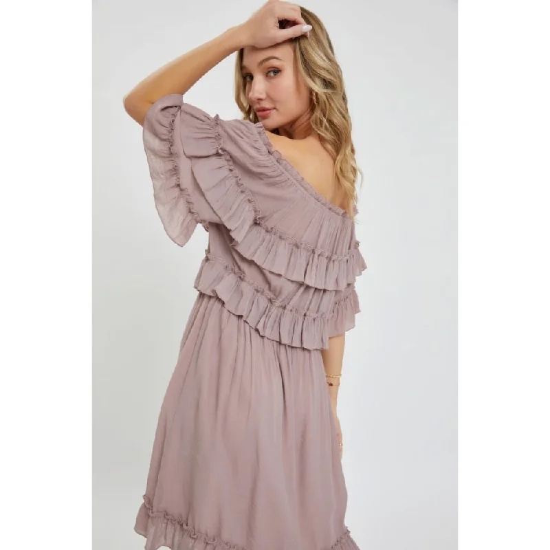 Quality Tailoring Short Sleeves Bohemian Off Shoulder Ruffle Dress