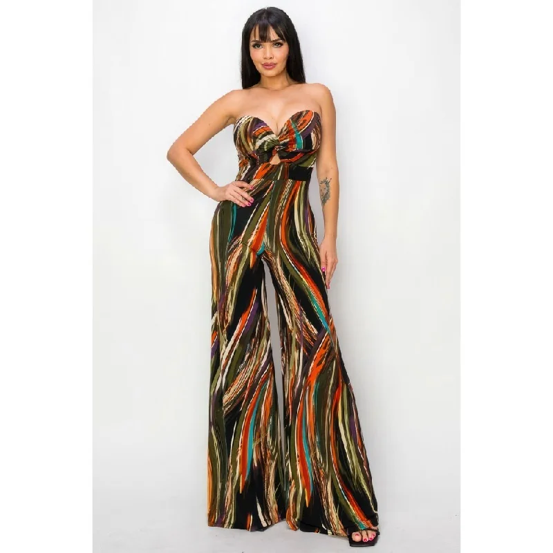 Street Sports Shoes Allover Print Twist Front Wide Leg Jumpsuit