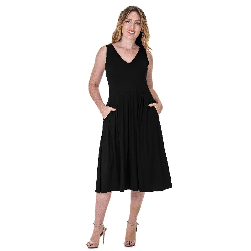 Energy Wear 24seven Comfort Apparel Fit and Flare Midi Sleeveless Dress with Pocket Detail Energy Wear 24seven Comfort Apparel Fit and Flare Midi Sleeveless Dress with Pocket Detail