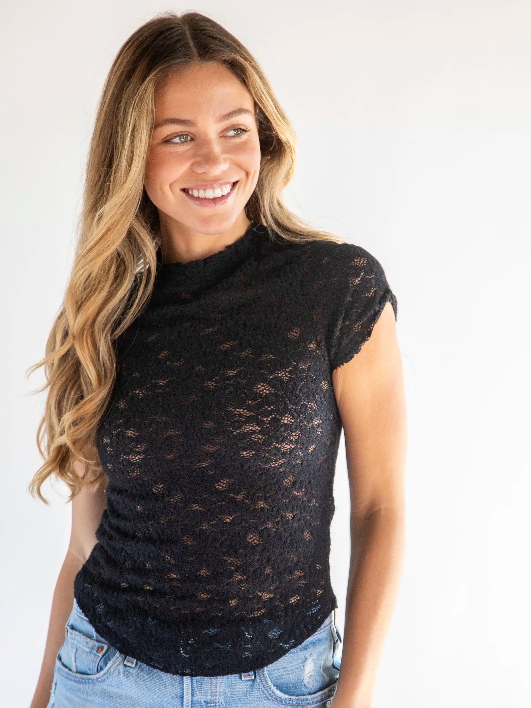Fashion And Simplicity Simone Lace Tee - Black