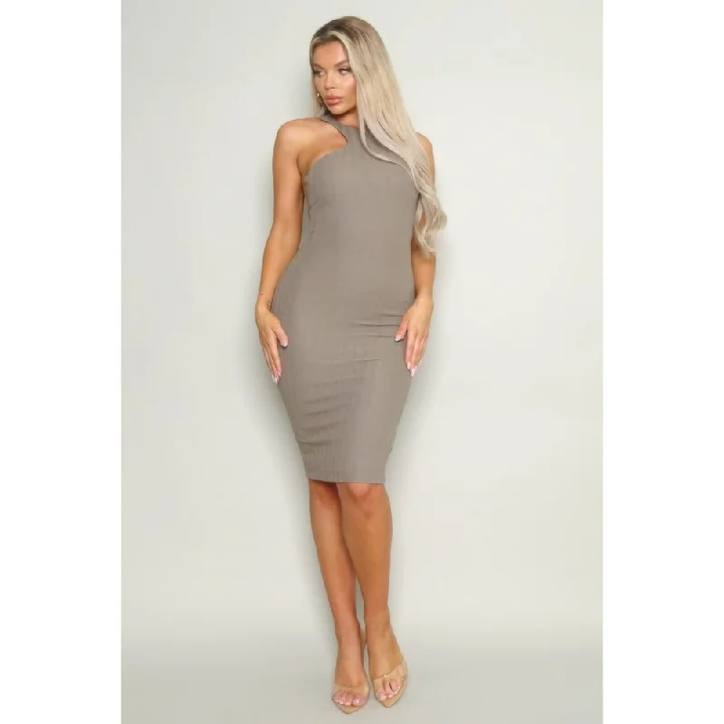 Fashion Comfort Polyester Racerback Knit Midi Dress with High-Cut Neckline