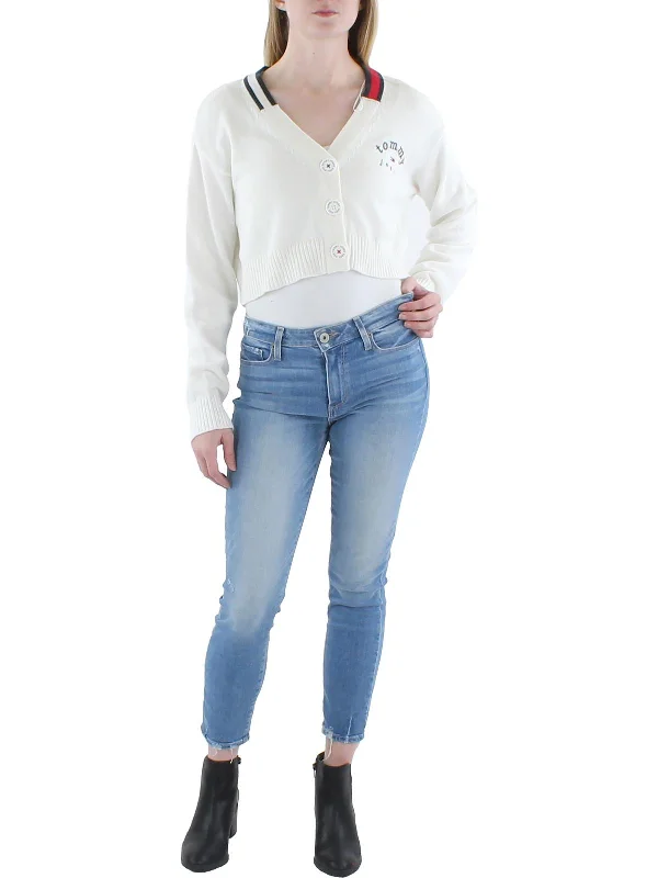 British casual Womens Logo Cropped Cardigan Sweater