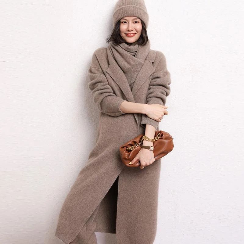 Celebrity Style New 100% Cashmere Pure Color Knitted Cardigan Coat