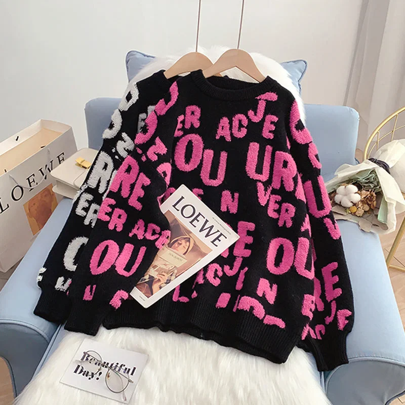Sports Style Letter Pullover Sweater foreign style sweater  4989