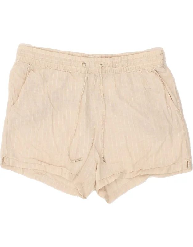 Carefree Style H&M Womens Casual Shorts UK 10  Small Beige Pinstripe Linen