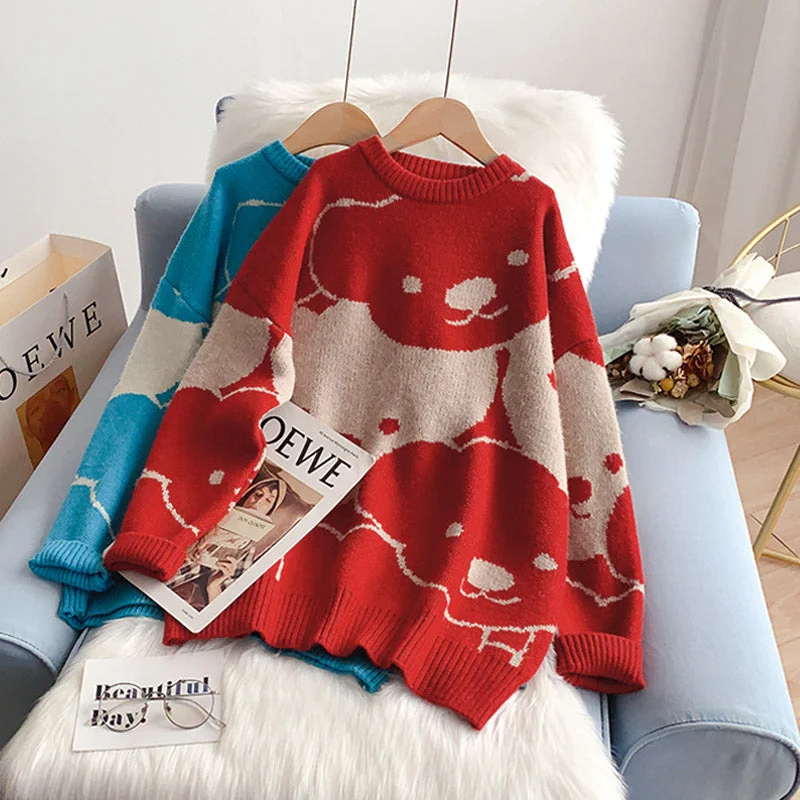 European And American Style Bear sweater lazy wind sweater top  5003