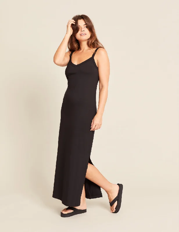 Fashionable Ease V-Neck Slip Dress - Black